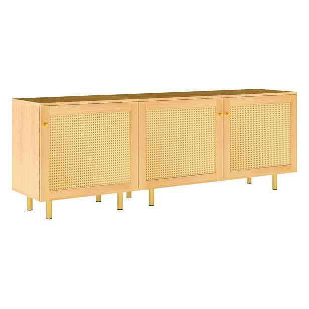Redom SIDEBOARD 180/40/63 cm s modulární konstrukcí, policí a zlatými úchytkami, Dub natur, MDF
