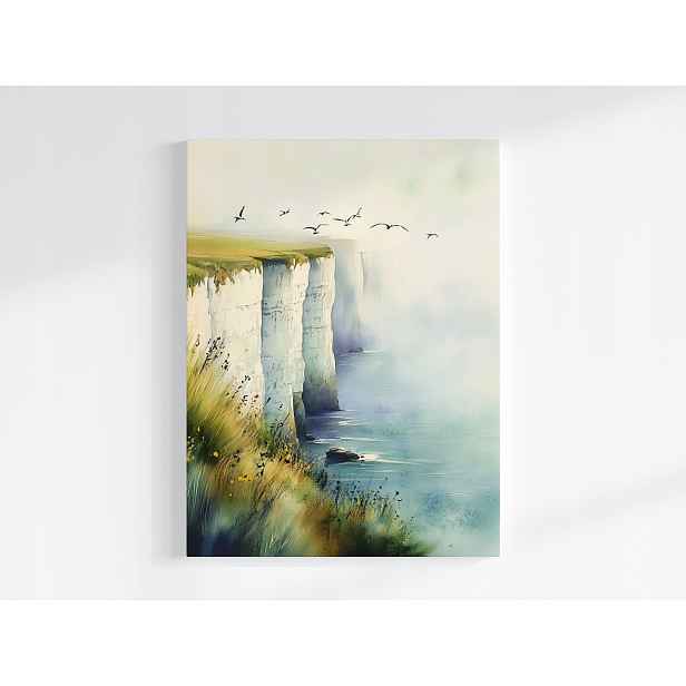 Obraz Na Plátně Canvas Krajina Moře Bílé Útesy Dover Mlha Ptáci 60x80