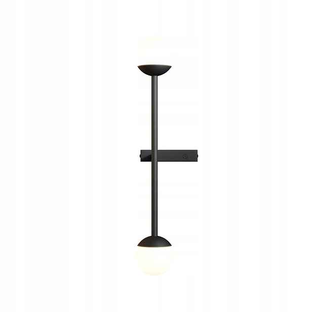 Led nástěnné svítidlo černé s vypínačem, dvě skleněné bílé koule 48 cm Maytoni