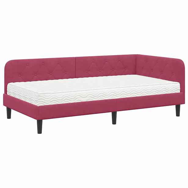 vidaXL Rohový rám postele Víno Červené 90 x 190 cm samet