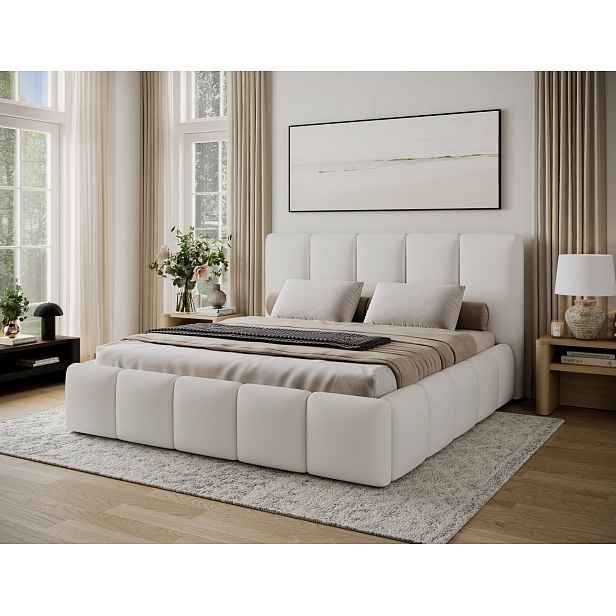 Čalouněná postel 180x200 DOLVERO 4 - bílá eko kůže