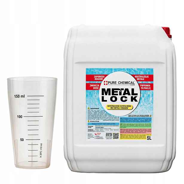 Metal Lock 5L Přípravek Na Kovy V Bazénové Vodě Do Bazénu Odměrka 150 ML
