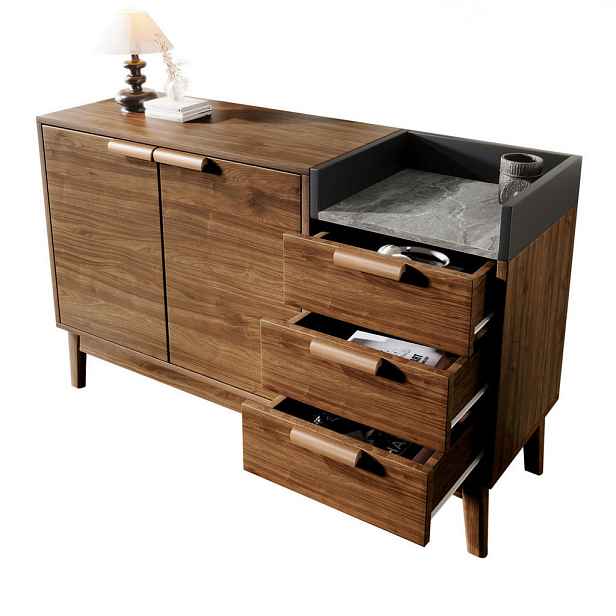Redom SIDEBOARD 120/40/77 cm s otevřenou policí, 3 zásuvkami a dvoudveřovou skříňkou, Tmavý dub