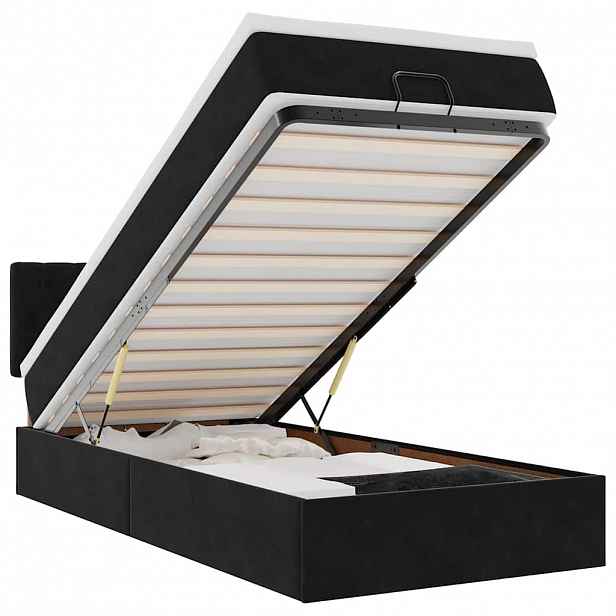 vidaXL Osmanská postel s matrací & LED černá 80x200cm samet