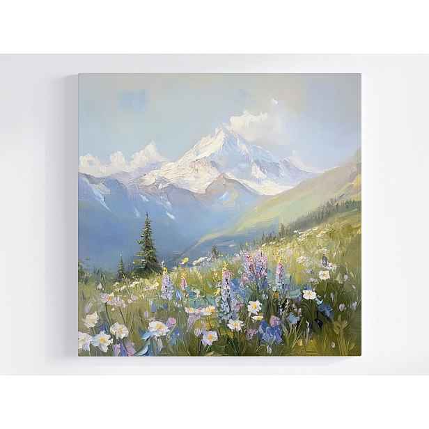 Obraz Na Plátně Canvas Krajina Hory Vrcholky Alpy Louka Květiny Jaro 50x50