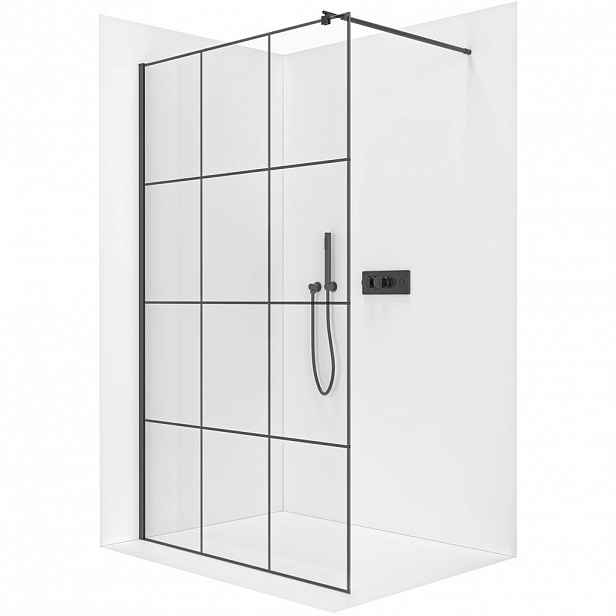 Sprchová zástěna Walk-in Onyx Round L/P - 8 mm - kulatá vzpěra  -  černá matná, industriální sklo - 90x200 cm