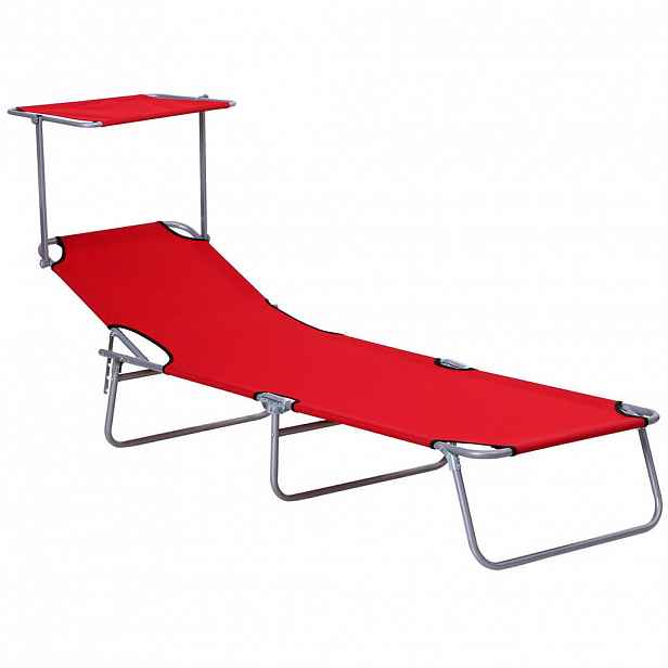 Modfu ZAHRADNÍ lehátko z kovu 187x58x36 cm červené s nastavitelnou stříškou, skládací a lehké