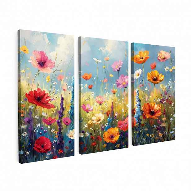 MuchoWow OBRAZ NA PLÁTNĚ 3dílná sada Květiny - Jaro - Barevné - Letní 120x80 cm