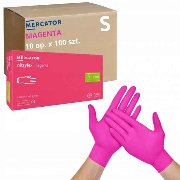 Růžové rukavice Mercator Nitrylex na jedno použití Magenta AQL1.5 vel. S 1000 ks