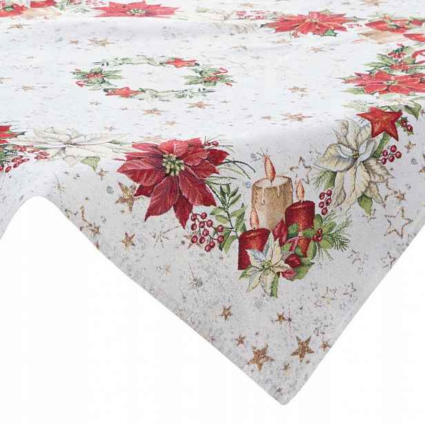Vánoční ubrus 1270 140 x 180 cm gobelínová bílá elegantní pokrývka na stůl