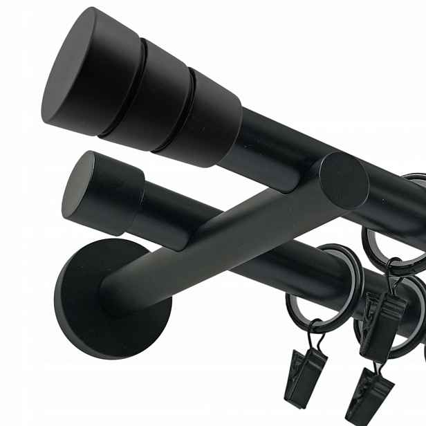 Dvojitá Garnýž Kovový 19 MM Černý Mat 120 CM Válec Basic