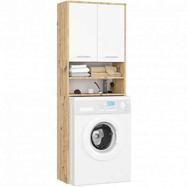 RAUMHIRSCH FURNITURE SKŘÍŇ NA PRAČKU se dvěma dvířky, 64 × 30 × 190 cm Aristan dub, bílá