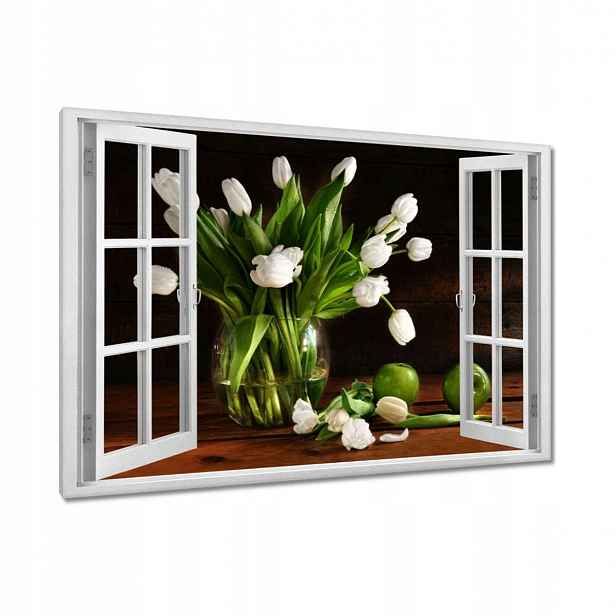 Obrazy 120x80 Bílé tulipány Tmavé pozadí