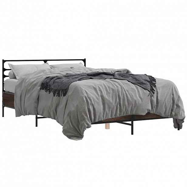 vidaXL Rám postele hnědý dub 120 x 200 cm kompozitní dřevo a kov