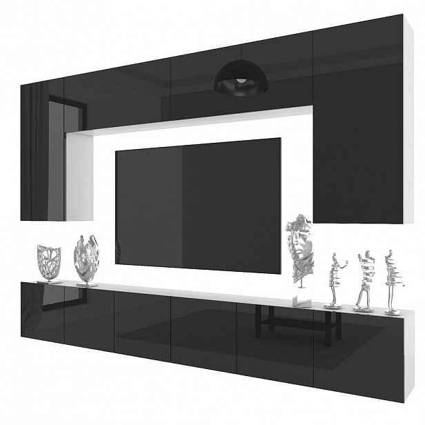 B BELINI GROUP OBÝVACÍ STĚNA Milano 2, Černá lesklá, 300 cm, Bezúchytková