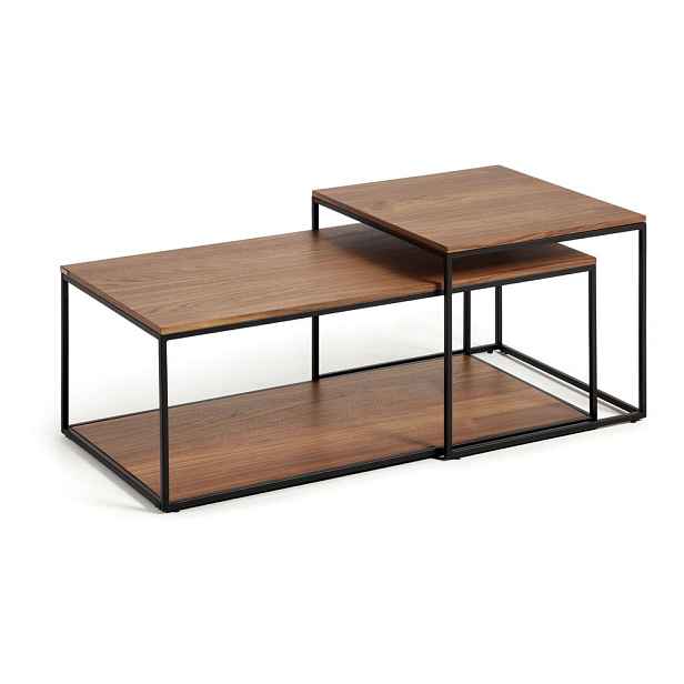 Hnědé konferenční stolky s deskou v dekoru ořechového dřeva v sadě 2 ks  50x100 cm Yoana – Kave Home