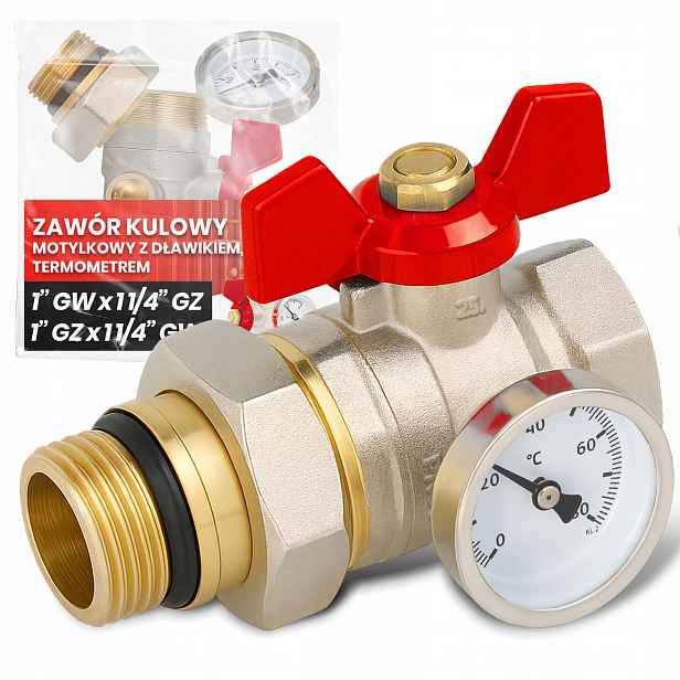 Kulový kohout 1''x1 1/4'' s teploměrem a šroubem Dlawikiem Silný Trvanlivý Fu-t