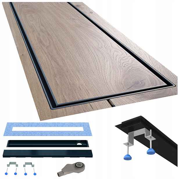 Lineární odtok 90 cm nízký boční černý pod dlažbu Waterway
