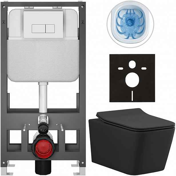 Kompletní WC set Basic/Forte - černá matná - WC tlačítko Modulo/Bílá - volně stojící - předstěnová instalace - 51x36 cm