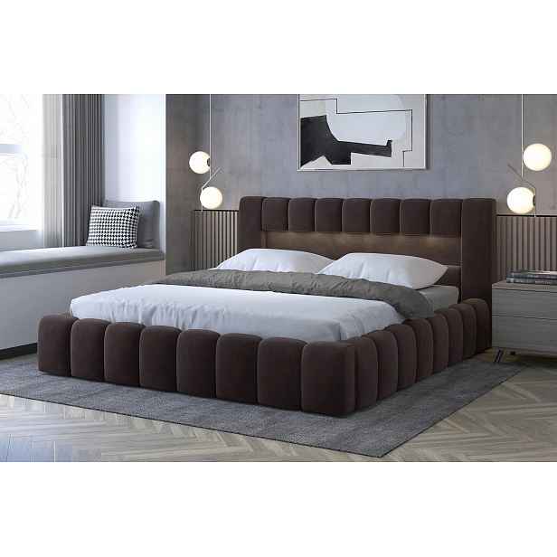 Manželská čalouněná postel 140x200 VEMIO 1 - tmavě hnědá