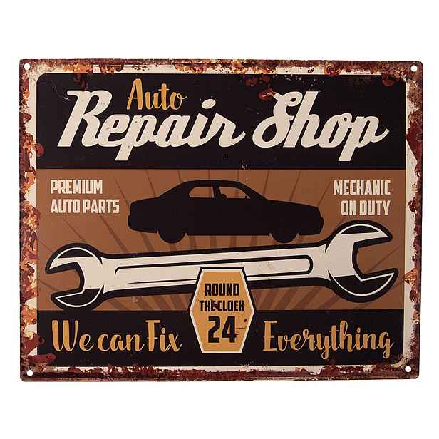 Nástěnná kovová cedule Auto Repair Shop - 25*1*20 cm Clayre & Eef
