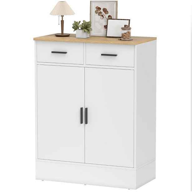 Redom SIDEBOARD 68,6/35/90,3 cm se 2 zásuvkami a nastavitelnou policí, praktický úložný prostor, bílá s dekorem přírodního dřeva