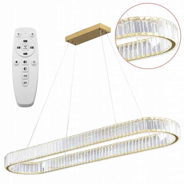 Velká křišťálová závěsná Led lampa 100 cm, zlatá, kartáčovaná Dálkový Ovladač