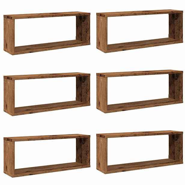vidaXL Nástěnné obdélníkové police 6 ks old wood 60x15x23 cm kompozit
