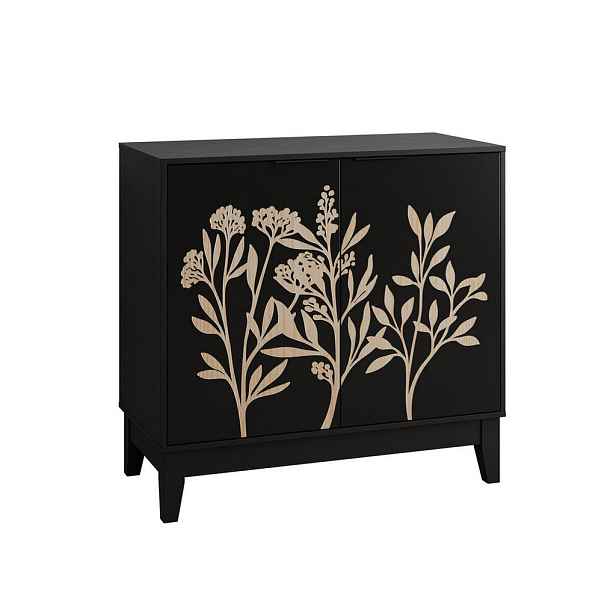 Redom SIDEBOARD 80 cm s květinovým řezbováním a nastavitelnými policemi, MDF, Černá