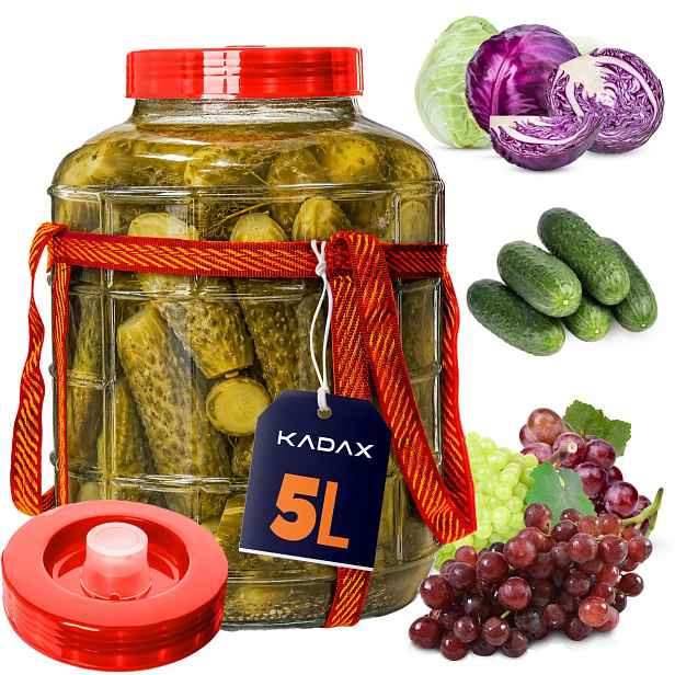 TEMU Skleněná nádoba KADAX na víno, nakládané okurky, kvašení zelí, 5L velký hrnec