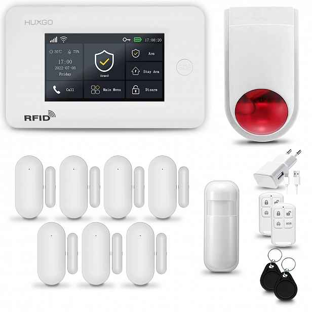 Bezdrátový alarm Gsm 4G WiFi s aplikací Tuya sada Huxgo HXA006 D7WS