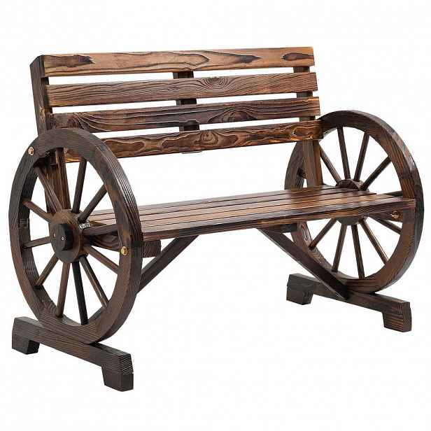 Modfu ZAHRADNÍ lavice z masivního jedlového dřeva 105,5x56x79 cm hnědá s rustikálním designem a opěrkami ve tvaru kola