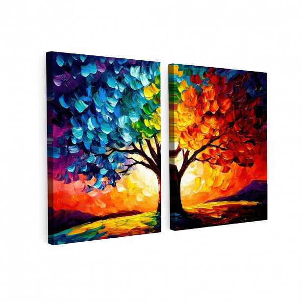 MuchoWow OBRAZ NA PLÁTNĚ 2dílná sada Strom - barevný - vzhled barvy - abstraktní 100x70 cm