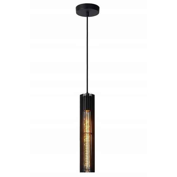 Závěsná lampa loftová černá nad stůl barový ostrov, kovová deska Lucide