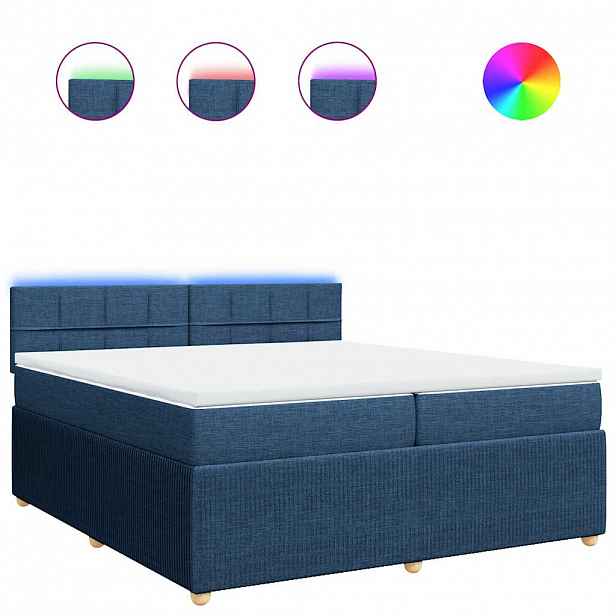 vidaXL Box spring postel s matrací modrá 200x200 cm textil