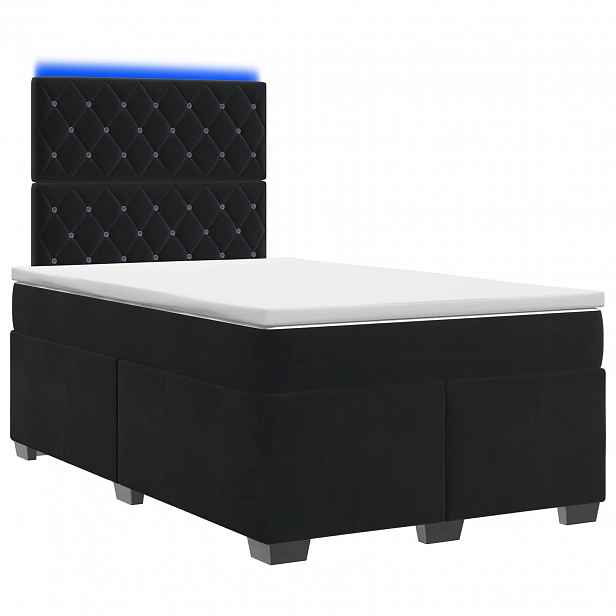 vidaXL Postel boxspring s matrací s LED pásky Černá 120 x 190 cm Samet