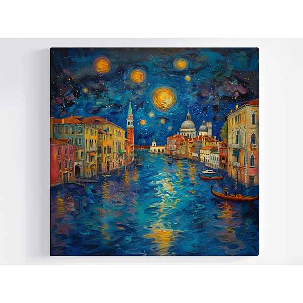 Obraz Na Plátně Canvas Krajina Olej Itálie Benátky Noc Hvězdy Nebe 50x50