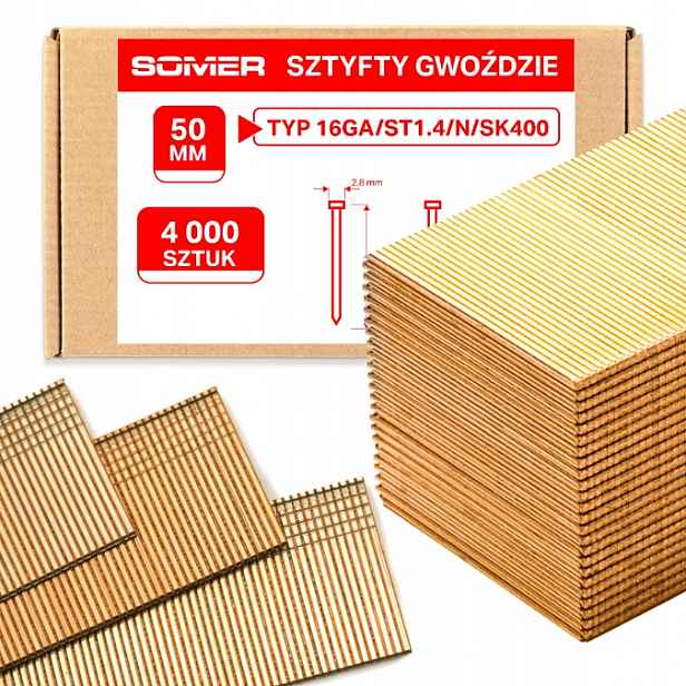 Špendlíky dlouhé 50 mm 4000ks Typ 14/16GA/SK400 pozinkované truhlářské