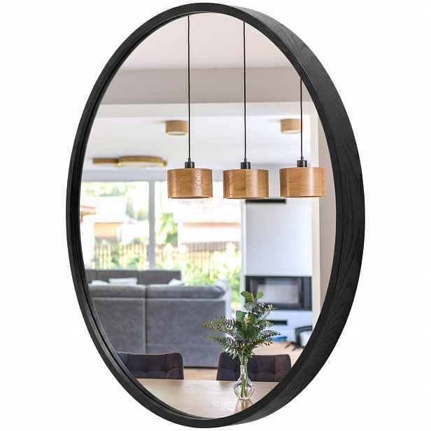 Zrcadlo kulaté 70 cm nástěnné Leja fi700 Černé v dřevěném rámu Moderní