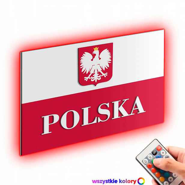 Dřevěný 3D obraz Polská vlajka Nástěnná Dekorace Dárek Noční Lampa Led