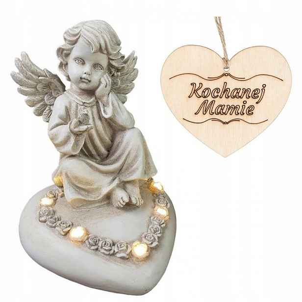 Hřbitovní Svíčka Pro Maminku Anděl strážný Sedící Na Srdci Anděl Do Zahrady Na Hrob 18 CM