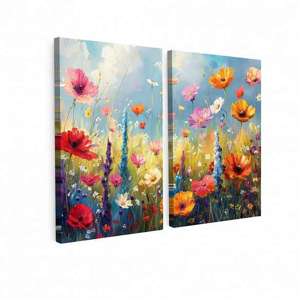 MuchoWow OBRAZ NA PLÁTNĚ 2dílná sada Květiny - Jaro - Barevné - Letní 80x60 cm