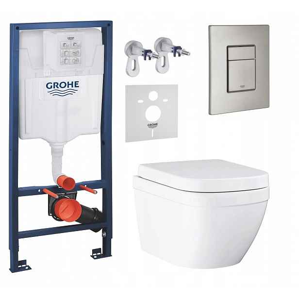 Sada Wc a Wc mísa Grohe Euro Ceramic s tlačítkem nerezová ocel matná