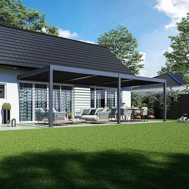 Bioklimatická pergola INTRO DUO 8x4 m ke stěně Rojaplast