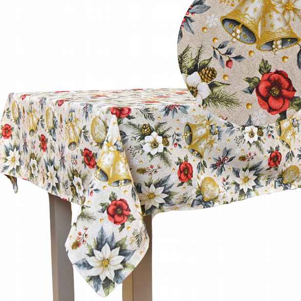 Vánoční ubrus s potiskem 135x220cm béžový na štědrovečerní stůl Dárek