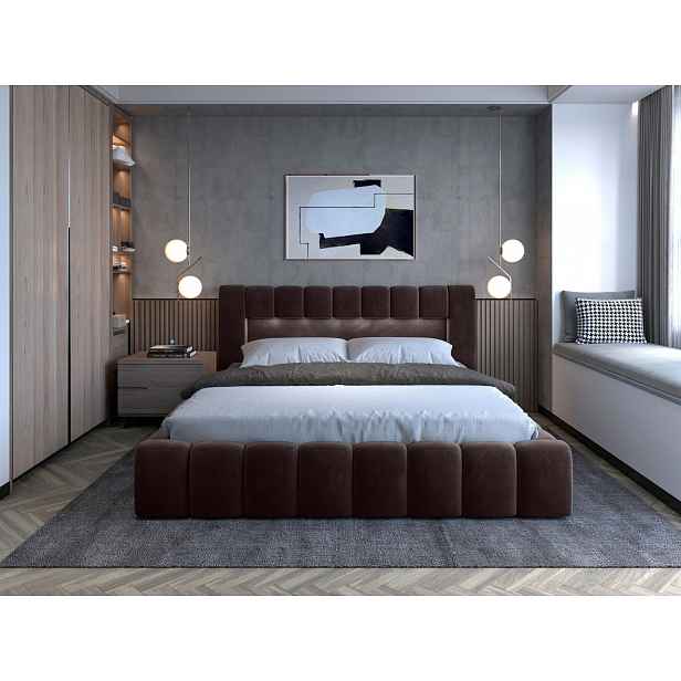Manželská čalouněná postel 140x200 VEMIO 2 - tmavě hnědá