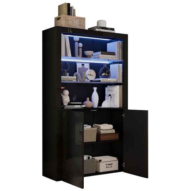 Modenvie VITRÍNA 100/35/170 cm z MDF, dřevotřísky a skla černá s LED osvětlením