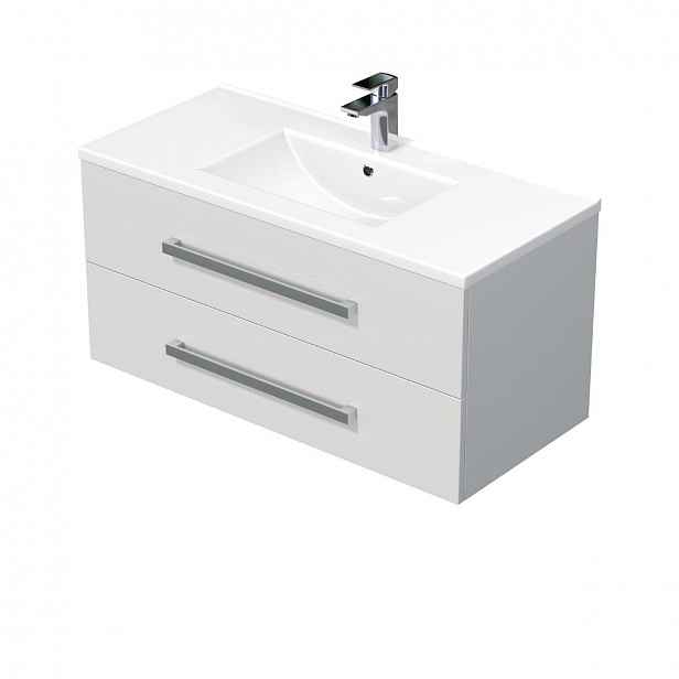 Koupelnová skříňka s umyvadlem Naturel Cube Way 100x53x46 cm bílá lesk CUBE461002BIMOD