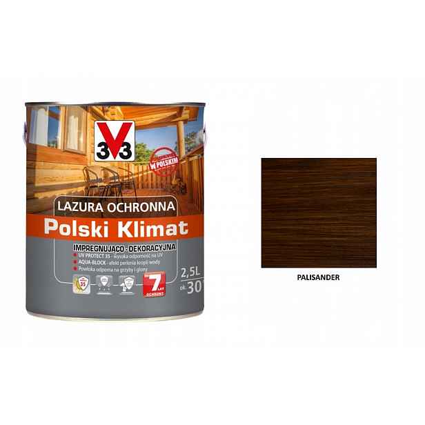 Lazura V33 Polský Klima 7 let 2,5 L impregnační Palisander satén
