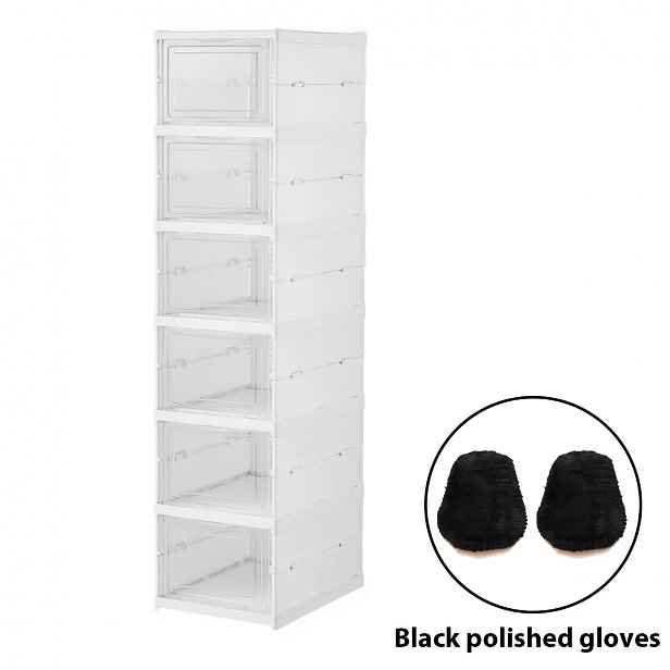 TEMU 6patrový skládací organizér na boty s 2ks rukavic na leštění bot, úložné boxy na boty, prachotěsné, rychlá montáž a úspora místa, ideální pro